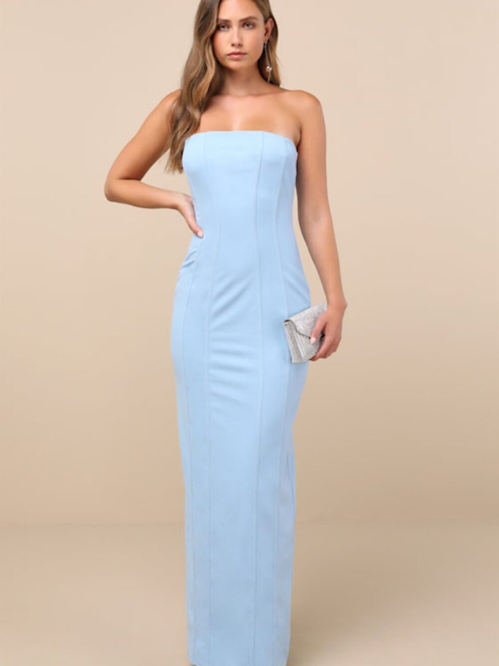 Lulus Ismene Light Blue Seamed Strapless Maxi Dress - Size S